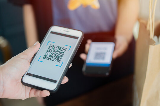 Qr code payment , online shopping , cashless technology concept.  Shop or store accepted digital pay without money.