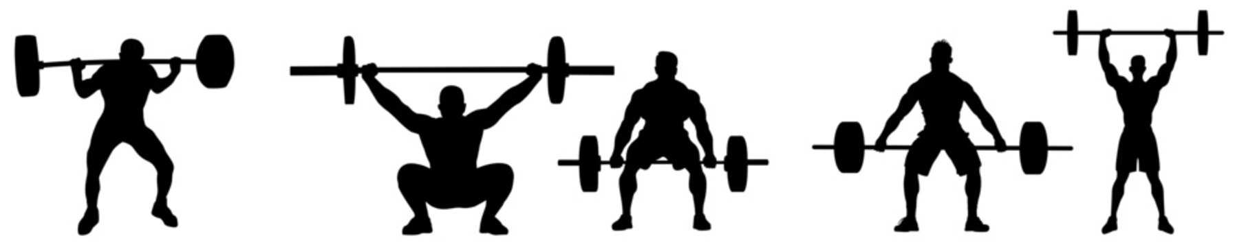 Weight lifter silhouette. Collection of weight lifting athlete silhouette. 