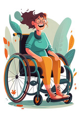 Happy smiling girl in wheelchair cute illustration.