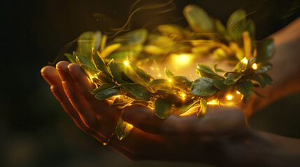 laurel wreath in hand