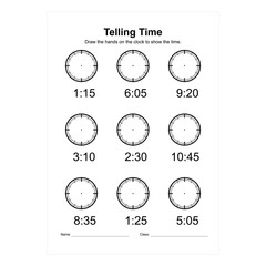 Time and Clock Worksheets. Math Worksheets: Telling Time. Analog Time Worksheets for Kids.
