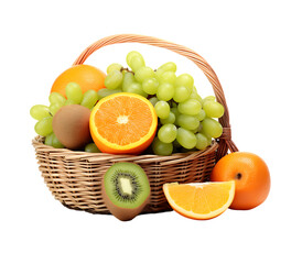 a woven basket with different types of fruits