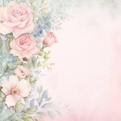 Pink roses and leaves watercolor background