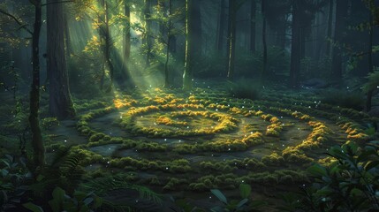 Obraz premium Ethereal faerie circles hidden in woods where magic and nature meet wallpaper