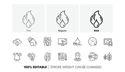 Augmented reality, Difficult stress and 24 hours line icons. Pack of Waterproof, Location, Reminder icon. Flammable fuel, Blood and saliva test, Touch screen pictogram. Line icons. Vector
