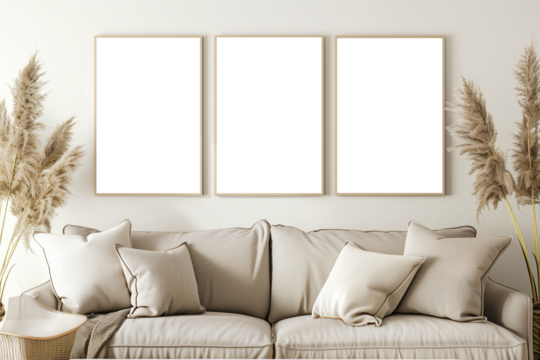 Mock-up frame on a living room wall in Scandinavian style