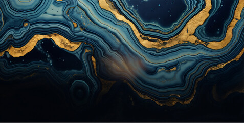 Abstract blue marble texture with gold splashes, blue luxury background.Alcohol ink. Swirls of marble or the ripples of agate. Abstract painting, can be used as a trendy background for wallpapers.