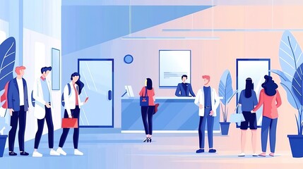 Fototapeta premium A group of diverse patients in a modern hospital waiting room.