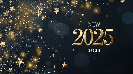 Gold sparkling number 2025. New Year background. . Gold confetti and celebration.