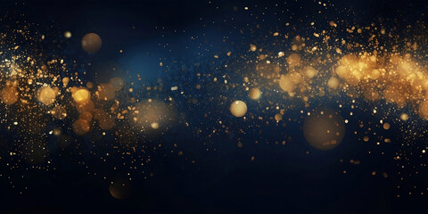 Gold sparkle splatter border . Gold Foil Frame Gold blue and gold banner celebrations brush stroke on blue background golden star. Cosmic glittering.