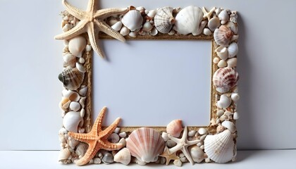 A whimsical frame adorned with seashells and starf upscaled_2