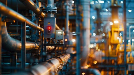 A large industrial pipe illuminated by a bright red light, highlighting its size and presence in the surroundings.