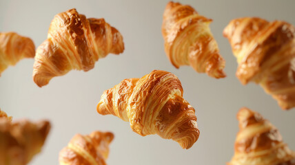 Suspended Croissants on a Warm Background