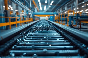 Fototapeta premium High Tech Automotive Parts Sorting System in Modern Manufacturing Facility