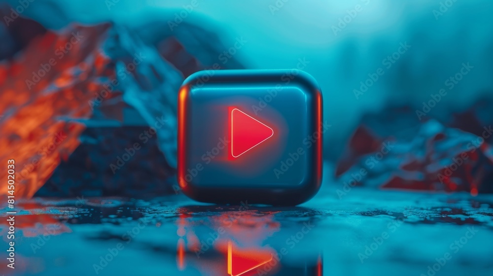 Wall mural intro video play button image blue color