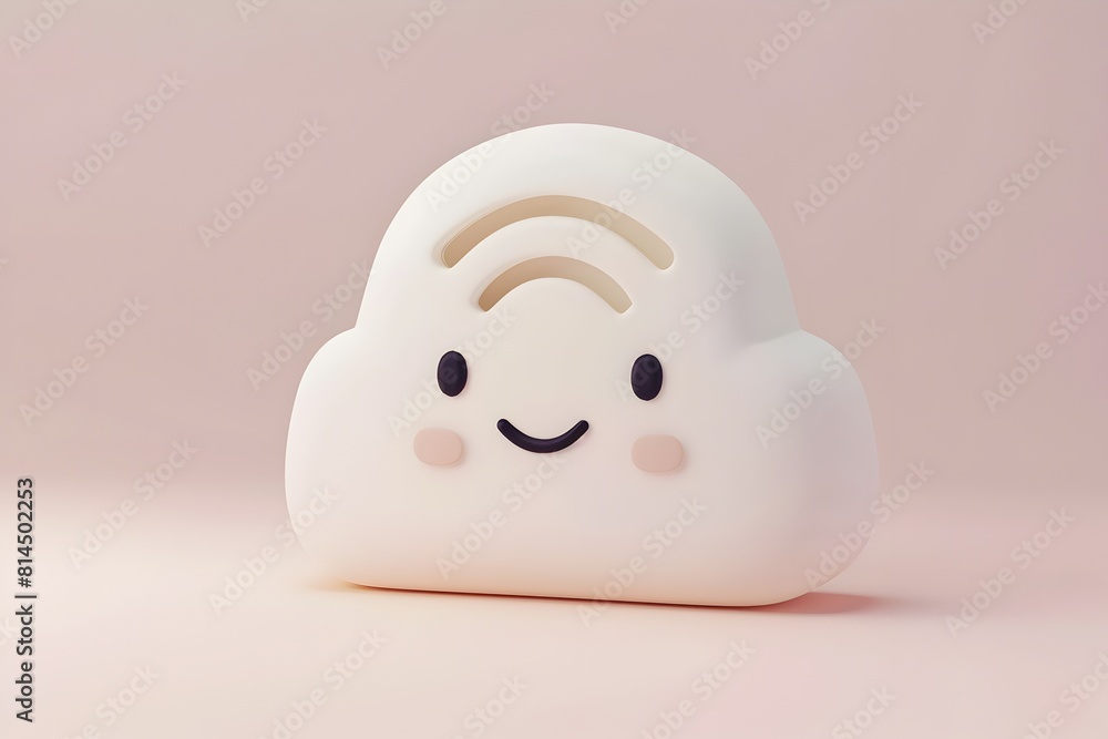 Poster cute smiling wifi icon for app interfaces and digital technology designs