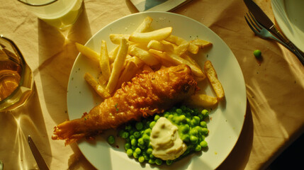 Golden Hour Fish and Chips Dinner Setting