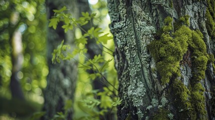 Obraz premium Subtle textures of bark and moss on ancient tree trunks wallpaper