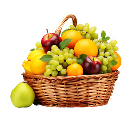 a woven basket with different types of fruits
