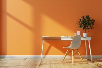 Organized and Minimalist Workspace with Creative Desk and Chair in Pastel Orange Room