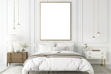Mockup frame in a luxurious and comfortable bedroom interior