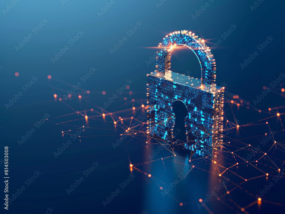 Poster security and cybersecurity concept lock symbol. protection against thieves, cyber attacks, fraud, da