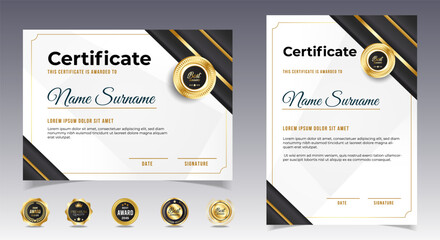 Certificates of completion template with luxury badge and modern line and shapes. Horizontal certificate For award, business, and education needs. Diploma vector template