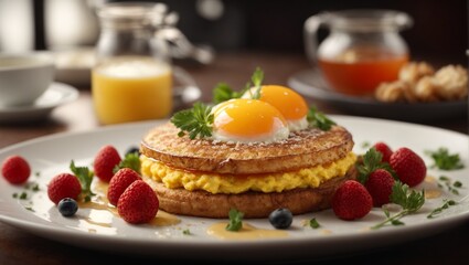Michelin starred and fine dining breakfast, studio lighting and studio background, cinematic food photography 