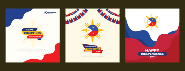 Philippines independence day 12th june wishes or greeting three post design social media template vector illustration