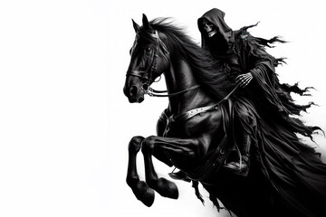 Obraz premium scary dark knight on the black horse Isolated on white background