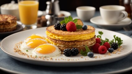 Michelin starred and fine dining breakfast, studio lighting and studio background, cinematic food photography 