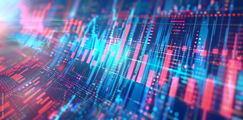 Poster digital stock market graph background in the style of blue light and bokeh