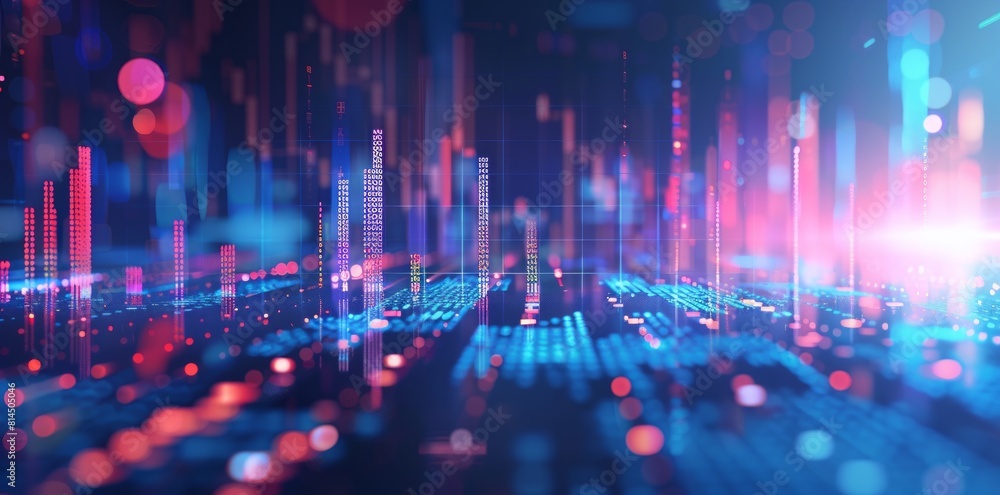Poster digital stock market graph background in the style of blue light and bokeh