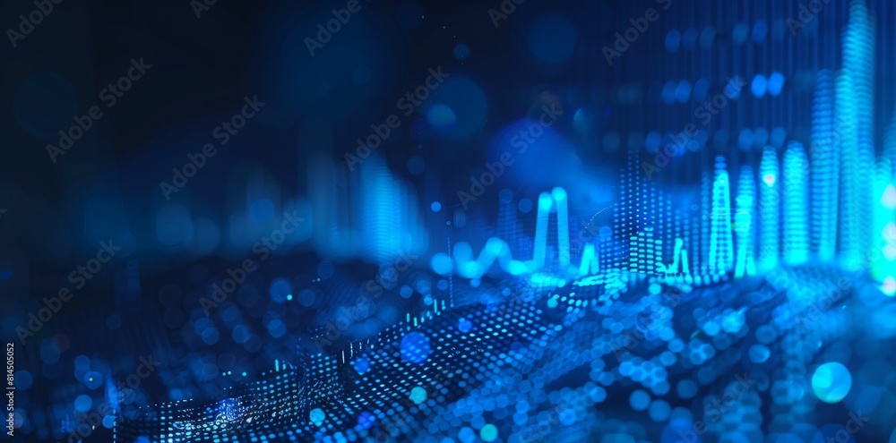Poster digital stock market graph background in the style of blue light and bokeh