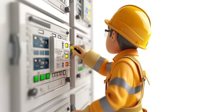 Electrician working with electrical panels, circuit boards
