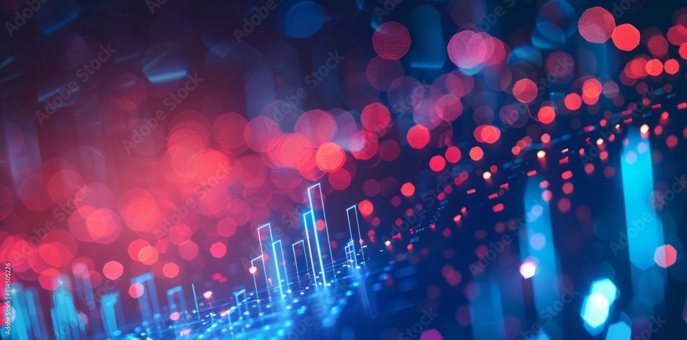 Poster digital stock market graph background in the style of blue light and bokeh