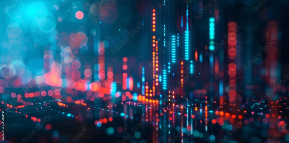Poster digital stock market graph background in the style of blue light and bokeh