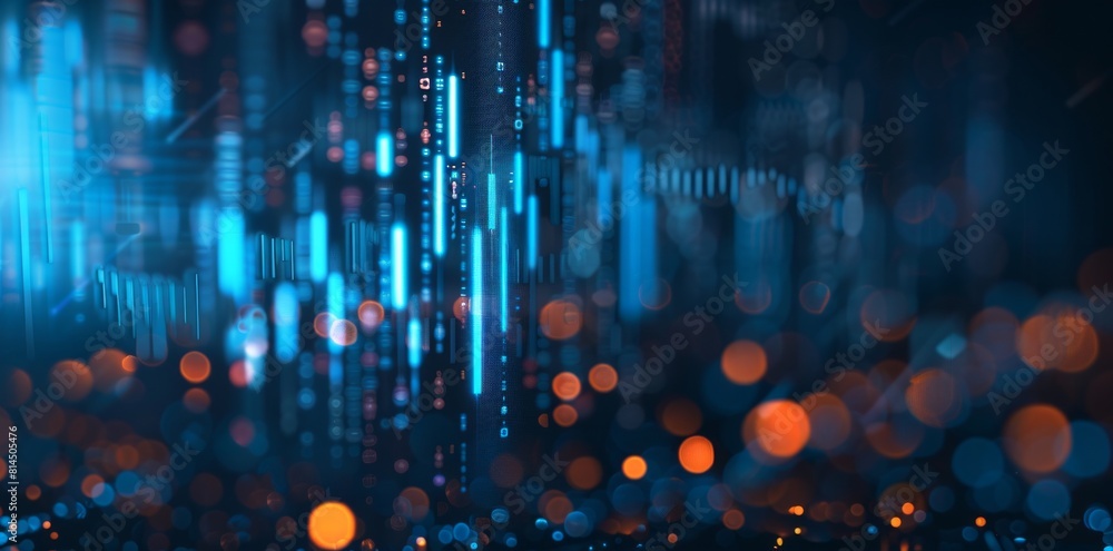 Poster digital stock market graph background in the style of blue light and bokeh
