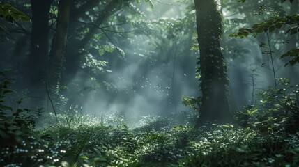 Fototapeta premium Wisps of mist intertwine with foliage wallpaper
