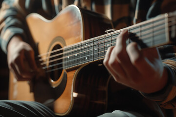 Obraz premium A person is playing a guitar, and the image conveys a sense of relaxation
