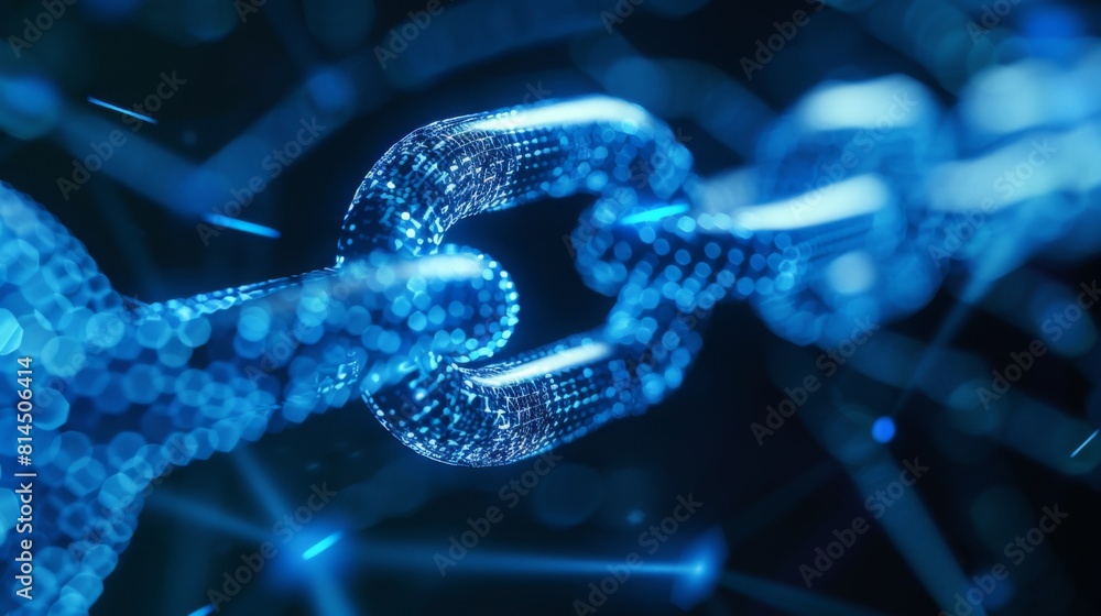 Poster a close-up view of illuminated digital chain links symbolizing secure blockchain connections.