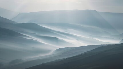 Gradients interplay in misty landscape depth and dimension wallpaper