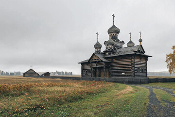 A wooden church on the Kizhi Island  