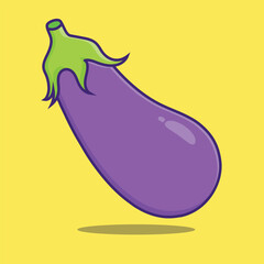 Eggplant Flat design , hand Drawn Eggplant vegetable, fresh eggplant cartoon illustration 