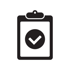 Approval check mark icon, clipboard with checkmark icon.