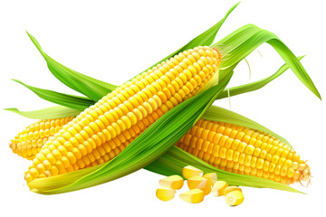 Sweet corn with bright skin isolated on a transparent background