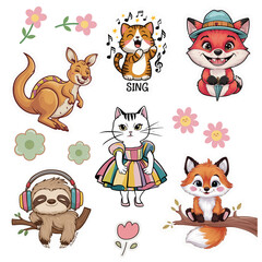 set of animals, sticker design