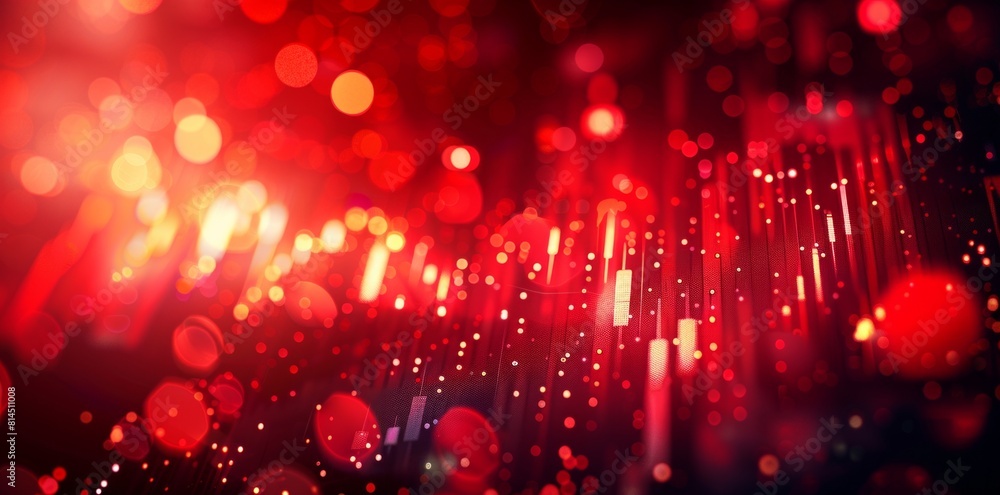Poster red stock market graph background with bokeh lights and holographic elements for a financial busines