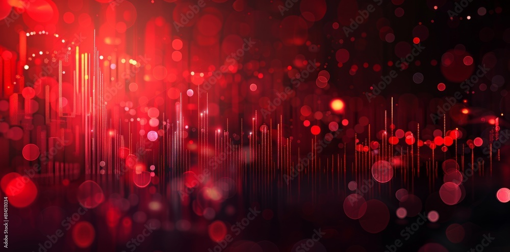 Poster red stock market graph background with bokeh lights and holographic elements for a financial busines