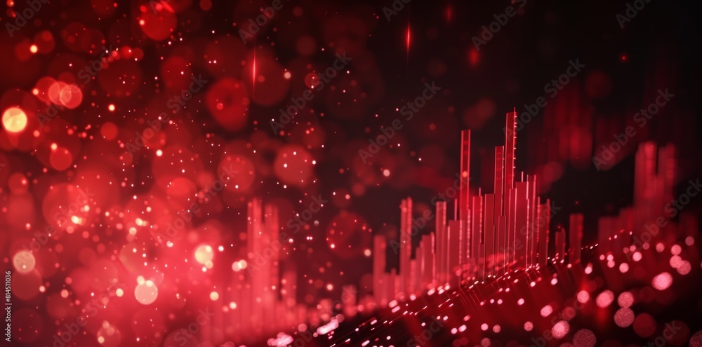 Poster red stock market graph background with bokeh lights and holographic elements for a financial busines